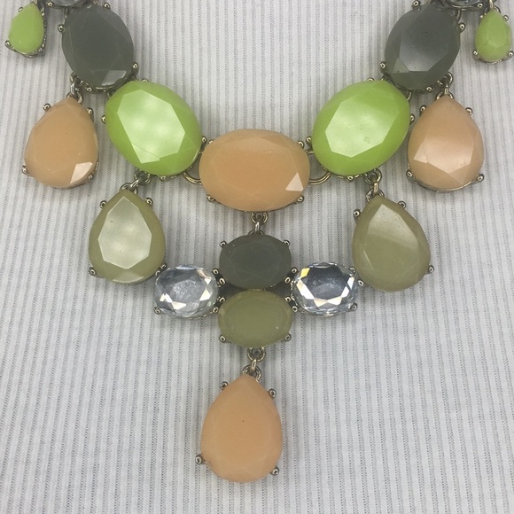 J. Crew Jeweled Bib Necklace Statement Pastels Silver tone - Picture 2 of 7